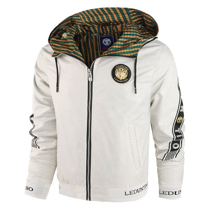 Herren nan leichte Kapuzen-Sportjacke mit Jacquardmuster, Metallreißverschluss und elastischen Bündchen Echo Archiv