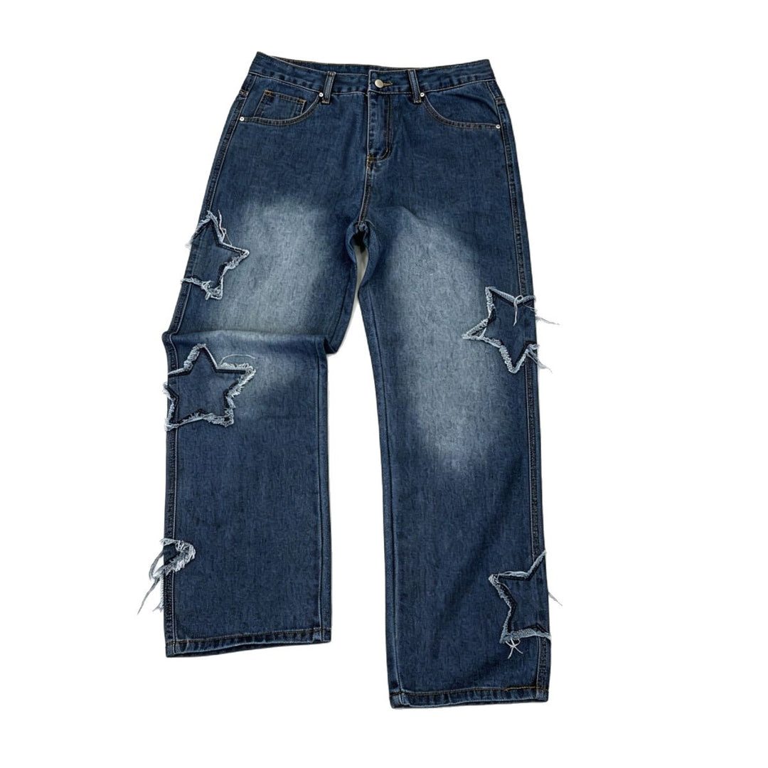 Herren Modische Weit geschnittene Jeans mit Sternen-Dekor Echoarchiv