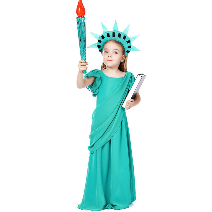Mädchen Kostüm als Freiheitsstatue mit elegantem Kleid und Accessoires Echo Archiv