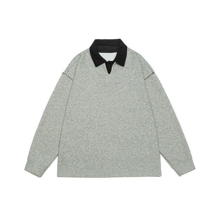 Herren Relaxed-Sweatshirt mit Polokragen und dekorativer Schulternaht Echoarchiv