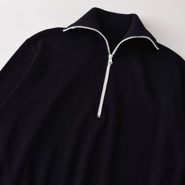 Damen Oversize Half-Zip Strickpullover mit Stehkragen und Rippbündchen Echoarchiv