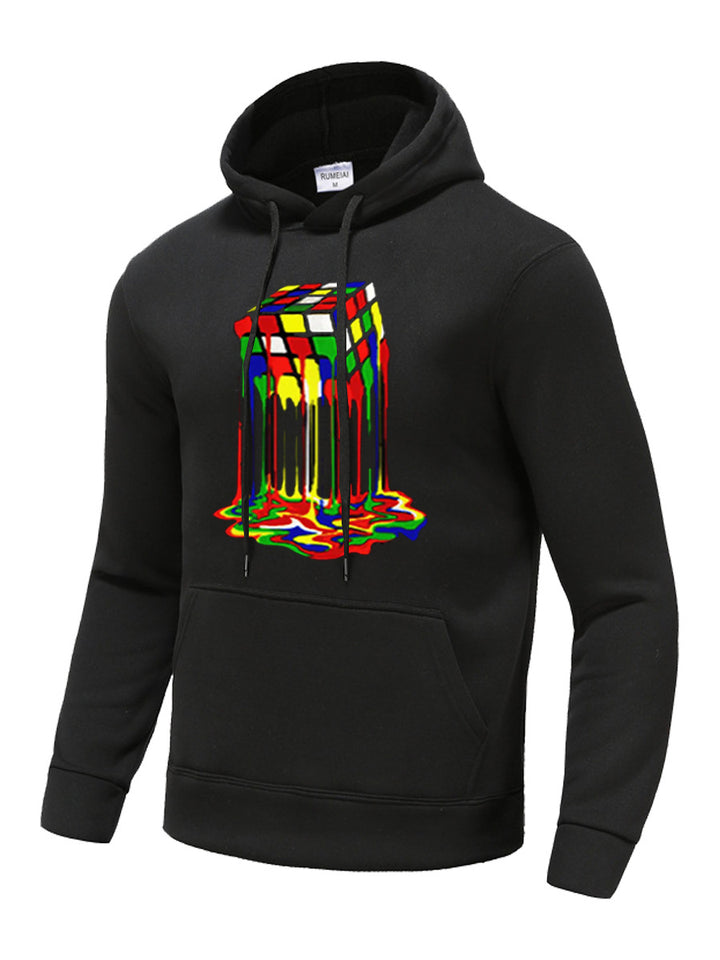 Herren Kapuzenpullover mit kreativem Rubik's Cube Grafikdruck Echoarchiv
