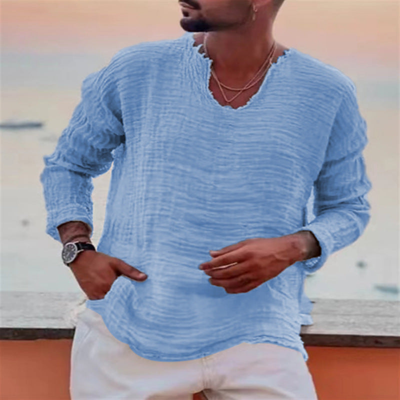 Herren lässiges V-Neck Leinenhemd Echoarchiv