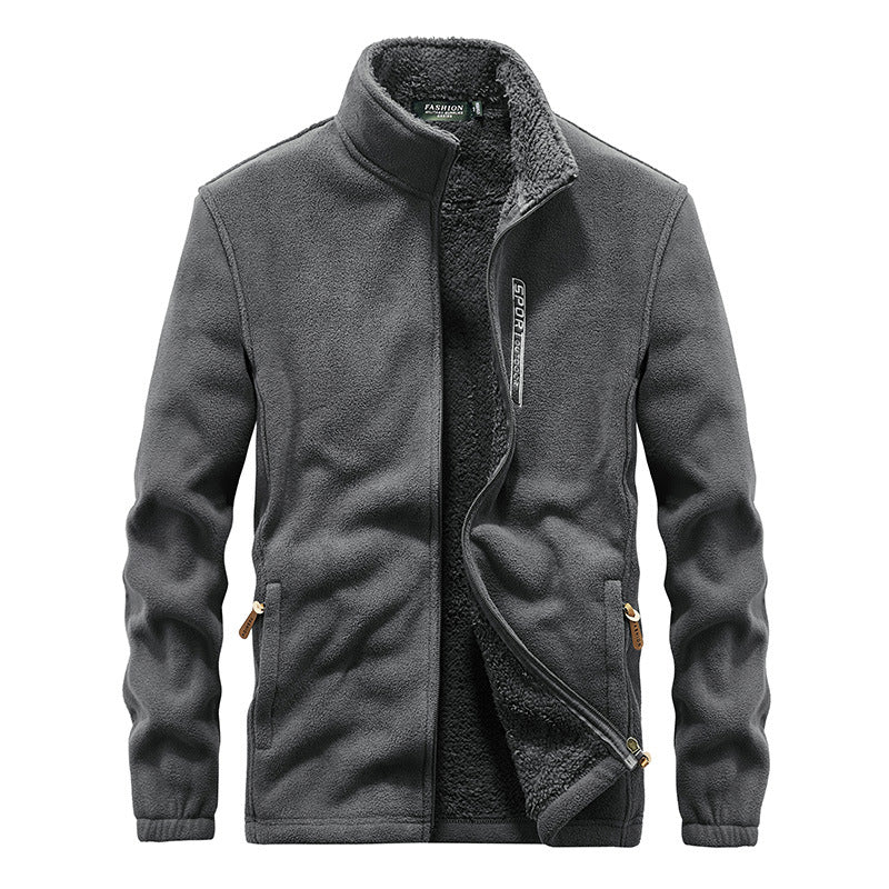 Herren Hochflor-Fleecejacke mit Sherpa-Innenfutter, Stehkragen und verdeckten Reißverschlusstaschen – Taviero