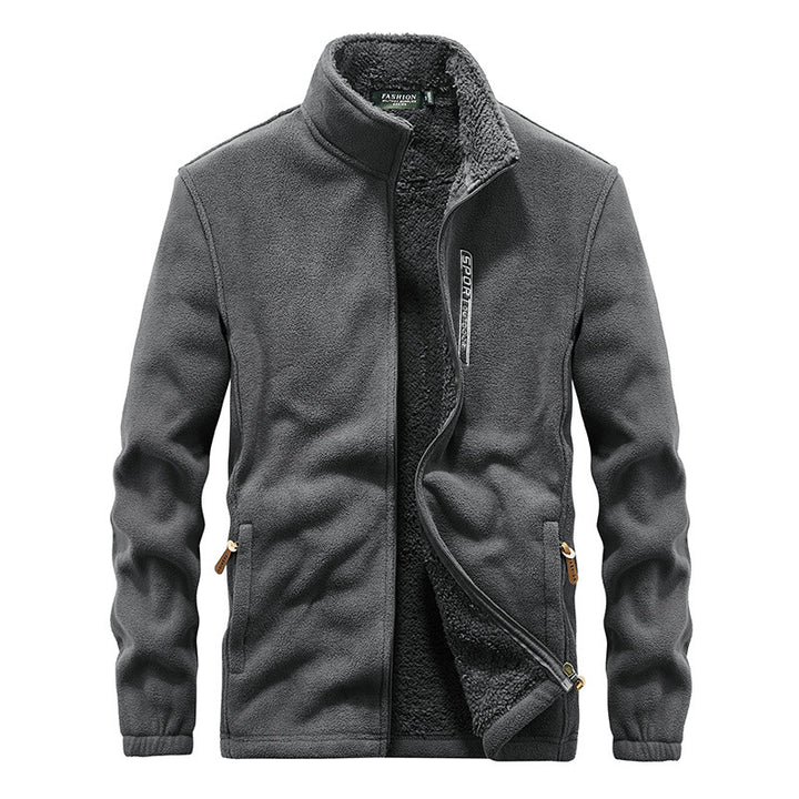 Herren Hochflor-Fleecejacke mit Sherpa-Innenfutter, Stehkragen und verdeckten Reißverschlusstaschen – Taviero
