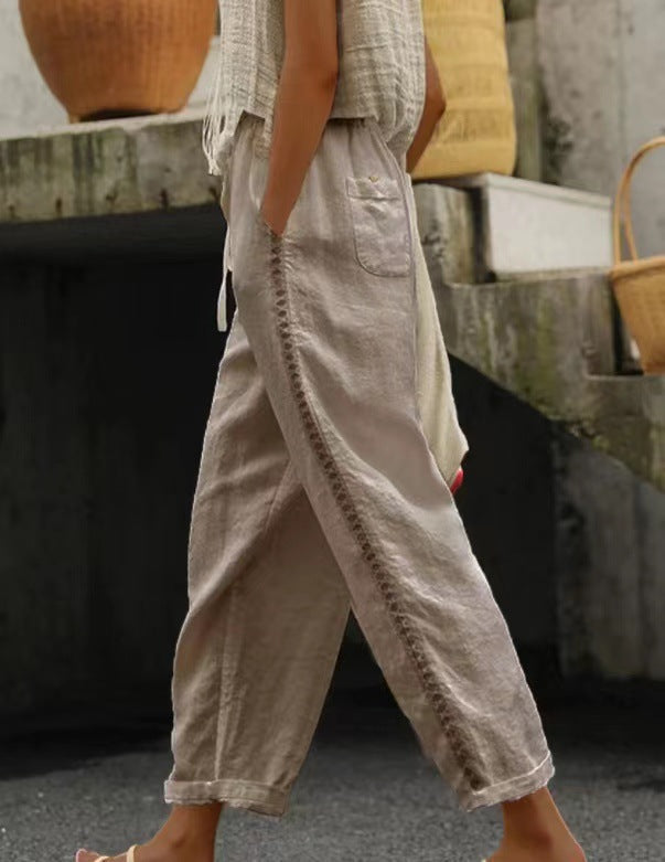Damen lässige Leinenhose mit seitlichen Schneidern – Avélisse
