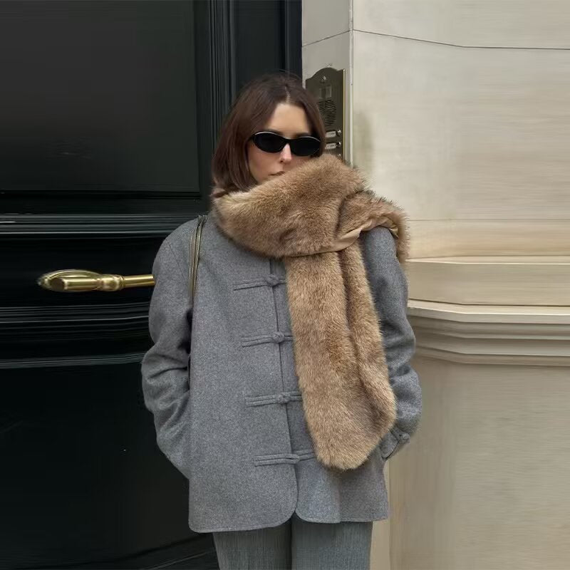 Damen Kurzer Wollmantel mit Knebelverschlüssen und Oversized-Schnitt Echo Archiv