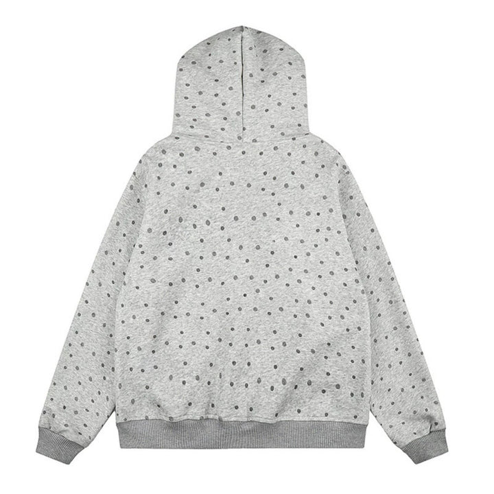 Damen Gepunktete Kapuzen-Sweatjacke mit Kunstfellbesatz, durchgehendem Reißverschluss und Kängurutaschen Echoarchiv