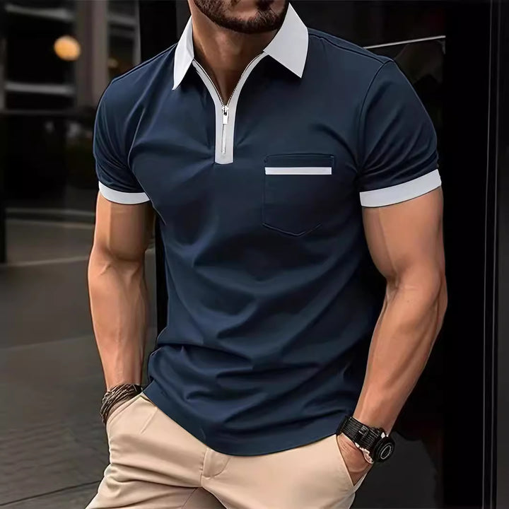 Herren modisches Poloshirt mit kurzem Reißverschluss und Brusttasche Echoarchiv