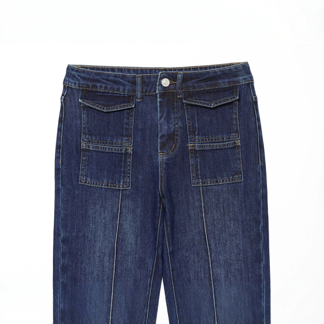 Damen weite Highwaist-Jeanshose mit aufgesetzten Taschen und Bügelfalte Echo Archiv