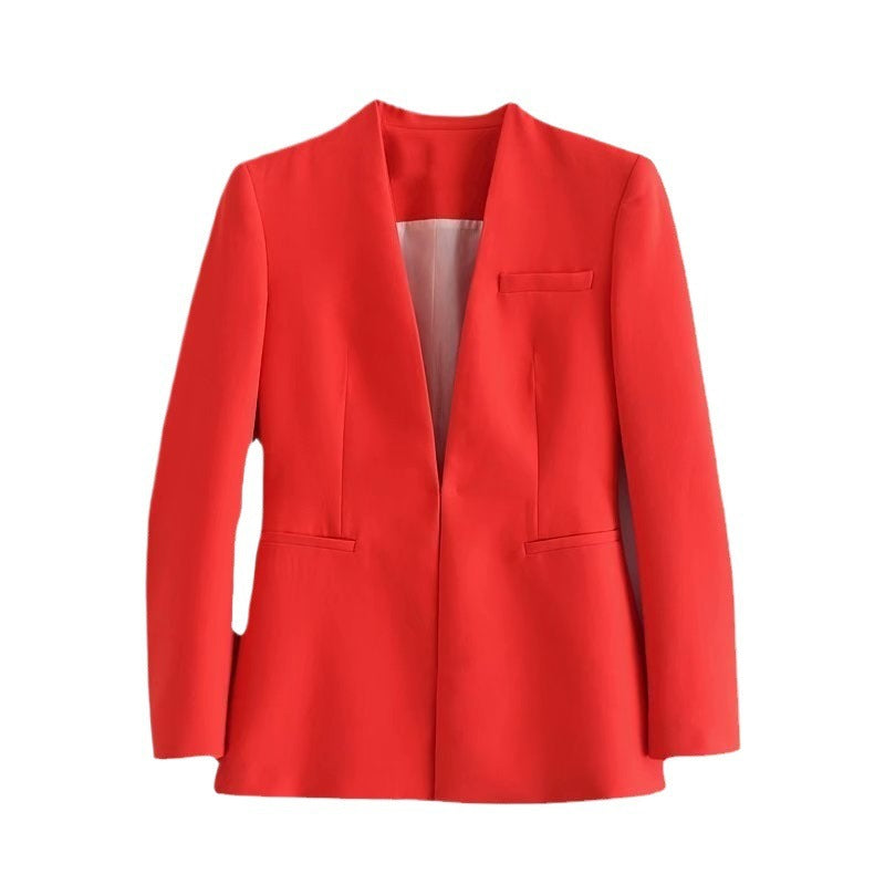 Damen Taillierter Blazer ohne Revers mit offener Front und Paspeltaschen Echo Archiv