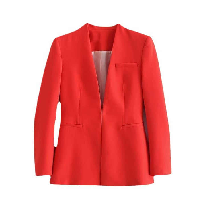 Damen Taillierter Blazer ohne Revers mit offener Front und Paspeltaschen Echo Archiv