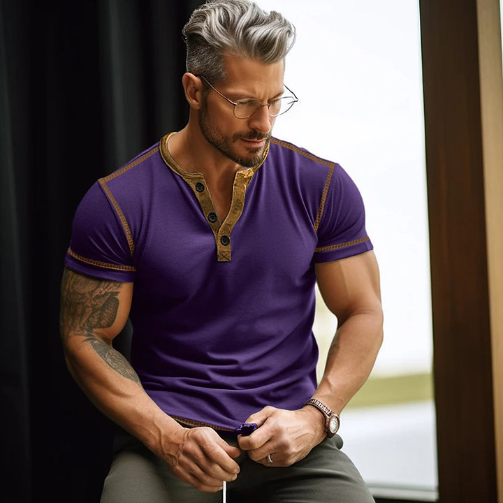 Herren Kurzarm T-Shirt mit Knopfleiste Echoarchiv
