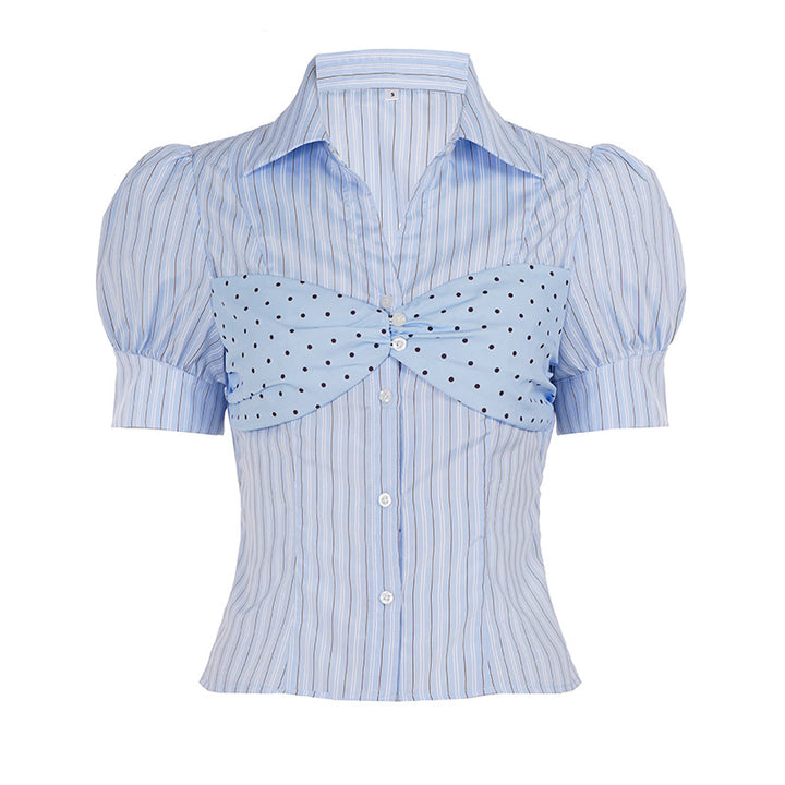 Damen Kurzarmbluse mit Rüschendetails und Polka-Dot-Akzent Echo Archiv