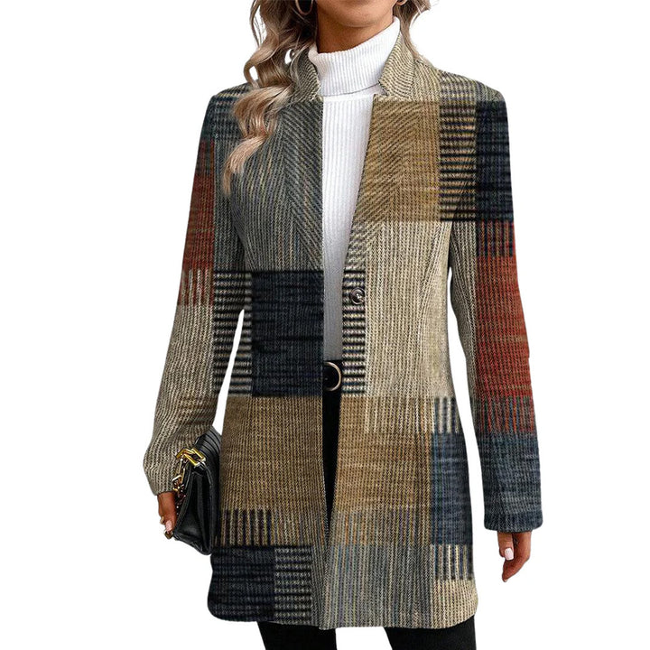 Damen Einreiher Karierter Mantel im Langen Blazer Stil mit Schlanker Silhouette Echoarchiv