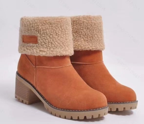 Damen Gefütterte Ankle-Boots mit Lammfell-Umschlag und profiliertem Blockabsatz Echoarchiv