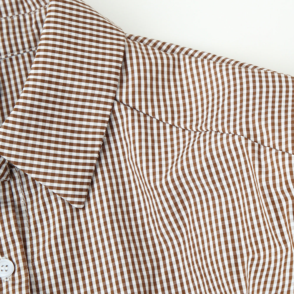Damen Karo-Hemdbluse mit Taillengürtel und ausgestelltem Volant-Saum Echoarchiv