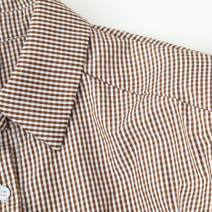 Damen Karo-Hemdbluse mit Taillengürtel und ausgestelltem Volant-Saum Echoarchiv