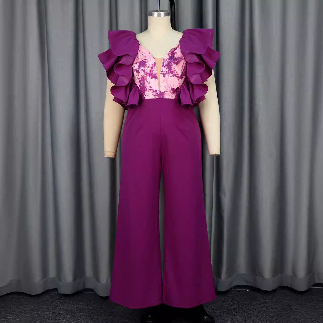 Damen eleganter Jumpsuit mit voluminösen Rüschendetails Echo Archiv
