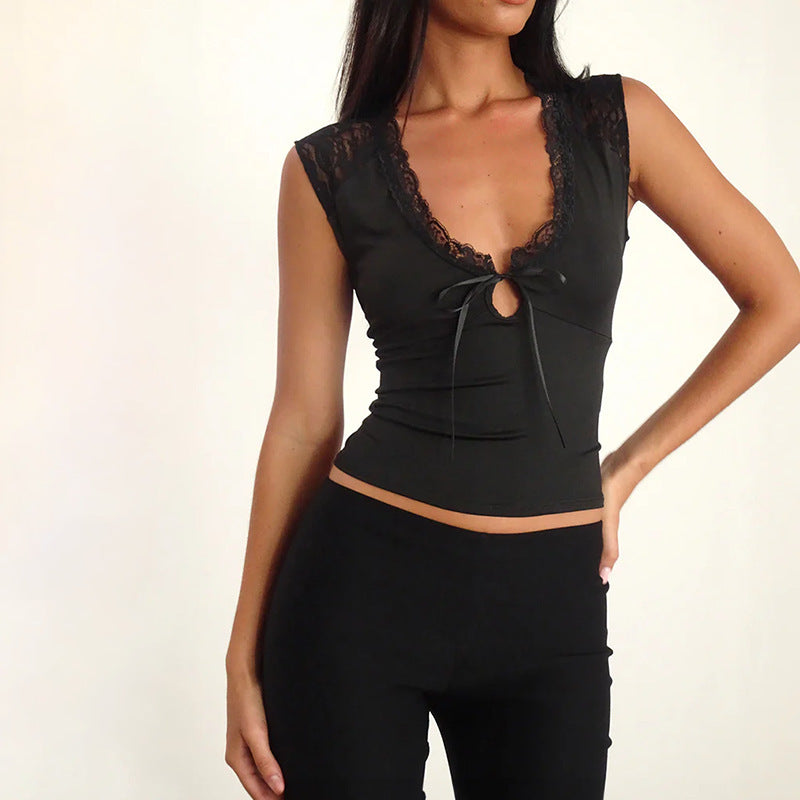 Damen Top mit Spitzenbesatz und raffiniertem Bindedetail Echo Archiv