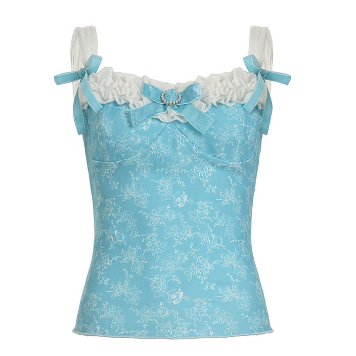 Damen Spaghetti-Trägertop mit floralen Akzenten und Rüschendetails Echo Archiv