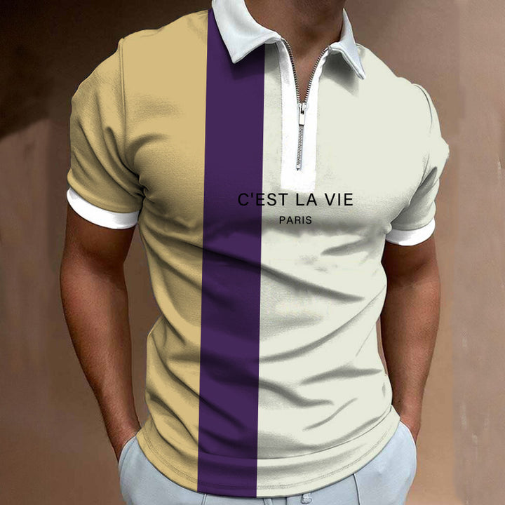 Herren Poloshirt mit modernem Stehkragen und asymmetrischem Farbdesign Echoarchiv