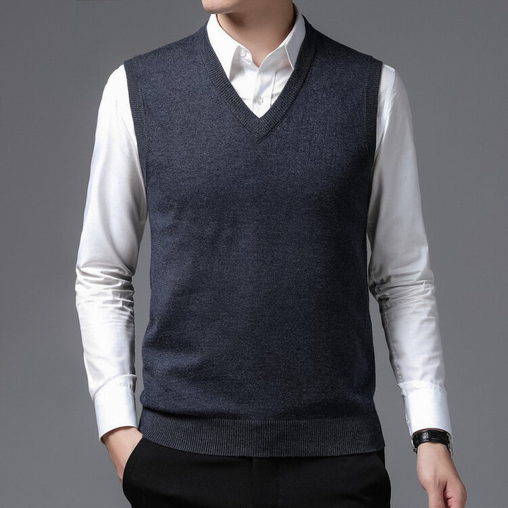 Herren V-Pullover aus feiner Baumwollmischung mit eleganter Struktur Echoarchiv
