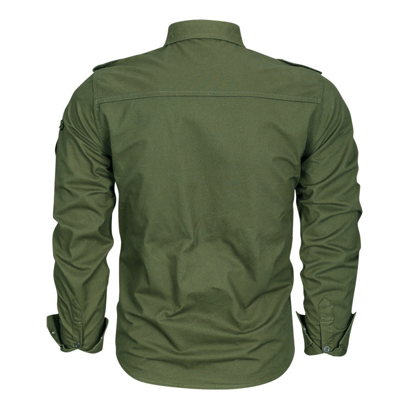 Herren nan tailliertes Fieldhemd aus Baumwoll-Twill mit Schulterklappen, Brustpatten und gestickten Abzeichen Echo Archiv