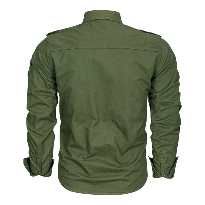 Herren nan tailliertes Fieldhemd aus Baumwoll-Twill mit Schulterklappen, Brustpatten und gestickten Abzeichen Echo Archiv