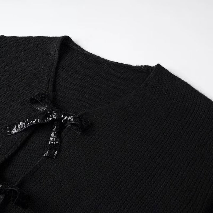 Damen Oversized Strickcardigan mit V-Ausschnitt und Pailletten‑Schleifen Echo Archiv