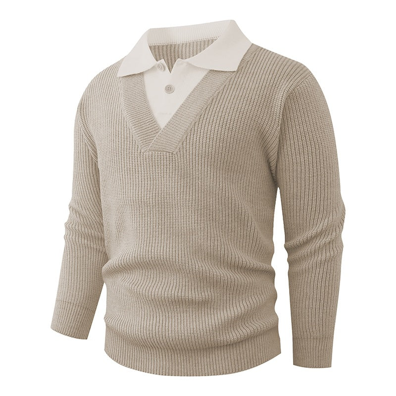 Herren Feinstrickpullover mit eingearbeitetem Polokragen und tiefem V-Ausschnitt Echo Archiv
