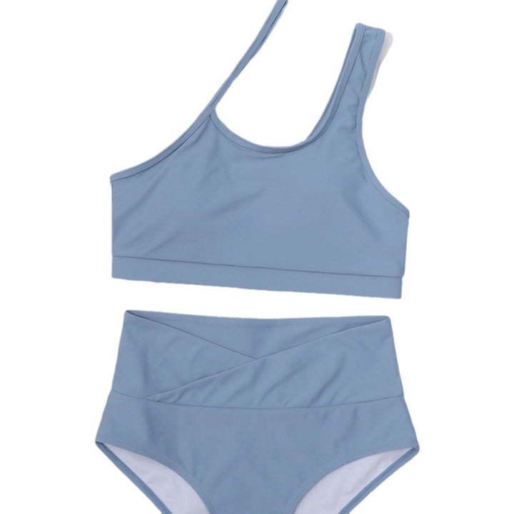 Damen Sportlicher Bikini mit hohem Bund und asymmetrischem Top Echo Archiv