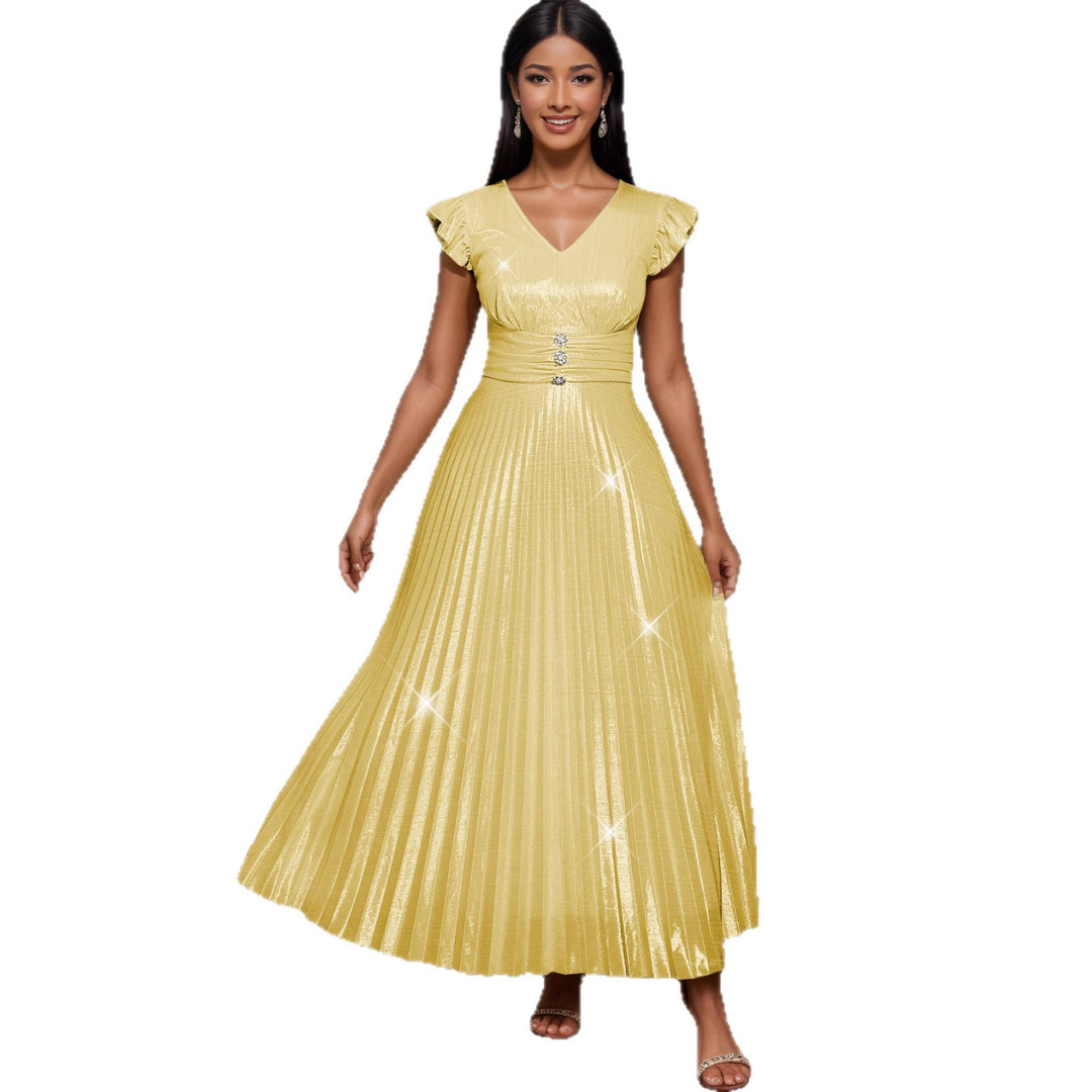 Damen elegantes Maxikleid mit schimmerndem Obermaterial und strukturiertem Taillenteil Echo Archiv