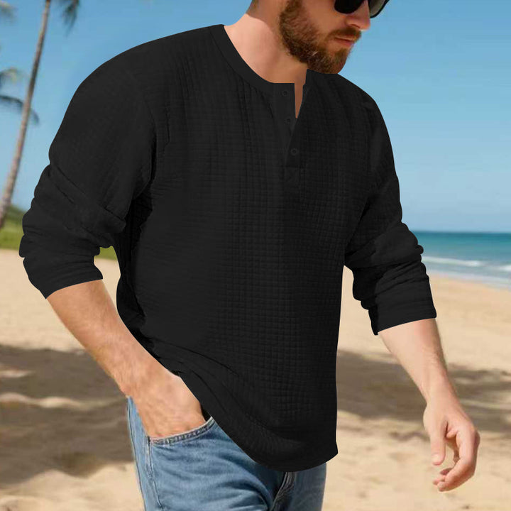 Herren stilvolles Langarm-Henley-Shirt mit strukturierter Oberfläche Echoarchiv