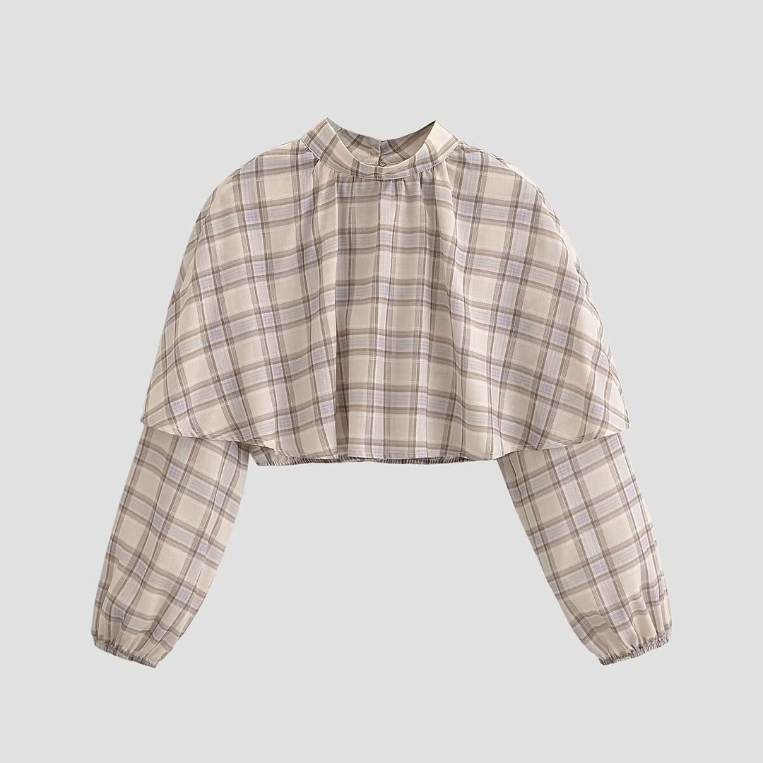 Damen Cropped Cape-Bluse mit Oversize-Ärmeln und hohem Stehkragen Echoarchiv