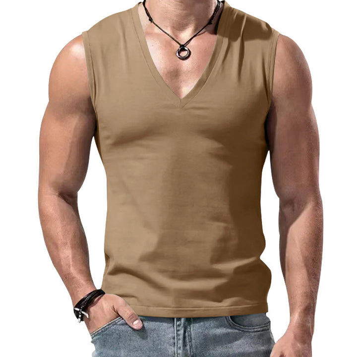Herren ärmelloses V-Ausschnitt-T-Shirt aus weichem Baumwollmix Echoarchiv