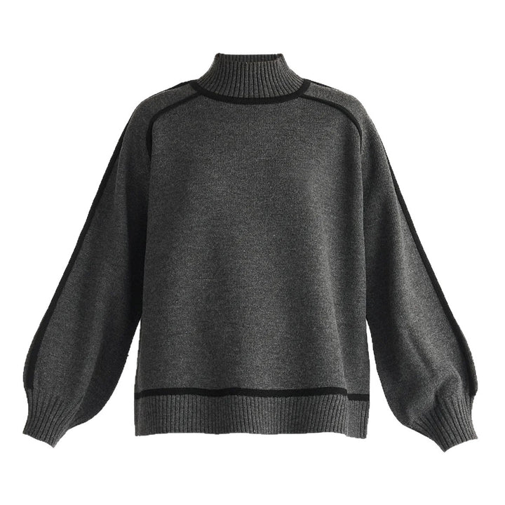 Damen Rollkragen-Feinstrickpullover mit kontrast-Keder und weitem Relax-Fit – Mavelle