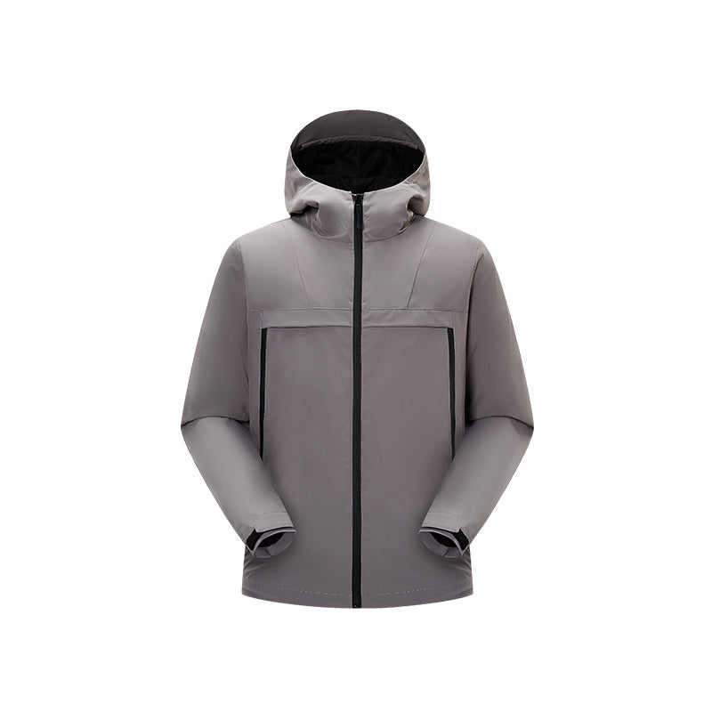 Herren Minimalistische Hybrid‑Regenjacke mit verstaubarer Kapuze und atmungsaktiver Membran Echo Archiv