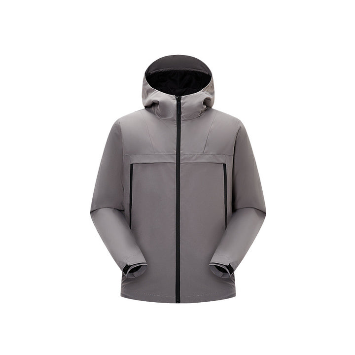 Herren Minimalistische Hybrid‑Regenjacke mit verstaubarer Kapuze und atmungsaktiver Membran Echo Archiv