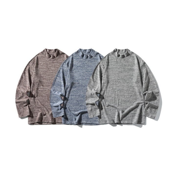 Unisex Feinstrick-Mockneck-Pullover mit melierter Struktur und relaxed Fit Echoarchiv