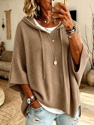 Damen nan Oversize Strickponcho mit Kapuze und kurzen Ärmeln Echo Archiv