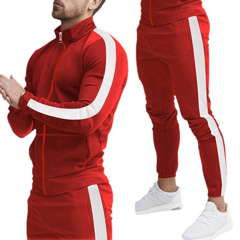 Herren Sportlicher Tapered-Trainingsanzug im Retro-Streifen-Look mit Stehkragen Echoarchiv