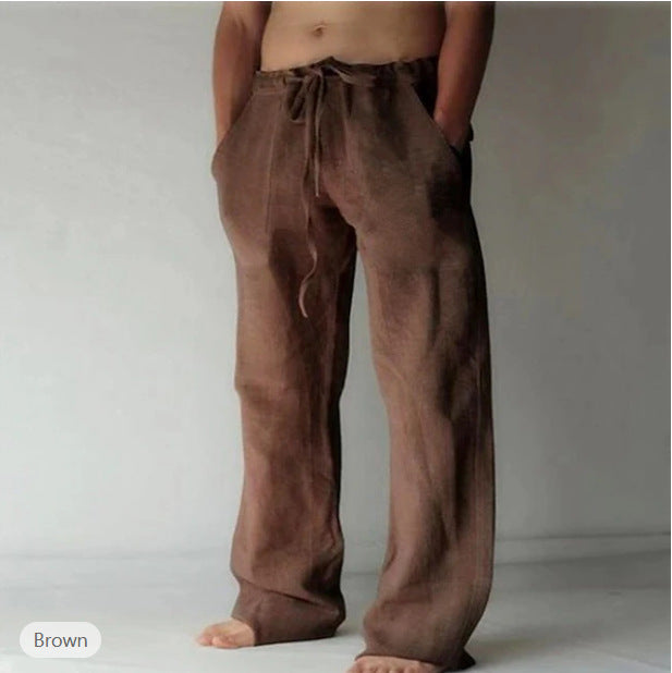 Herren Leinenhose mit weitem Schnitt Kordelzug und Seitentaschen – Sorevano