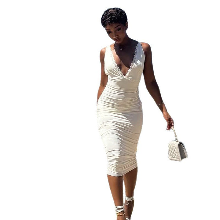Damen figurbetontes Midikleid mit tiefem V-Ausschnitt und transparentem Rock Echo Archiv