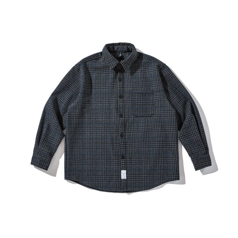 Unisex Kastenförmiges Overshirt aus Wollmix mit Glencheck, Brusttasche und gerundetem Saum Echo Archiv