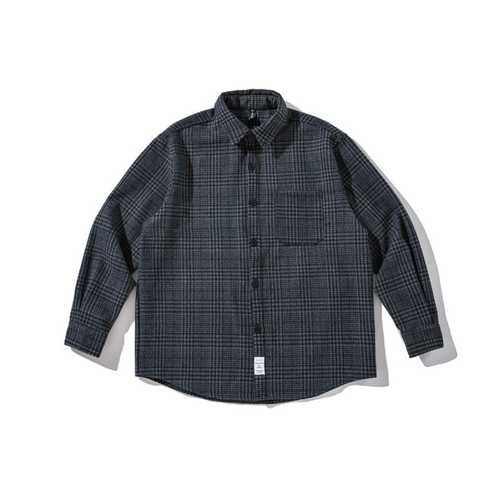 Unisex Kastenförmiges Overshirt aus Wollmix mit Glencheck, Brusttasche und gerundetem Saum Echo Archiv