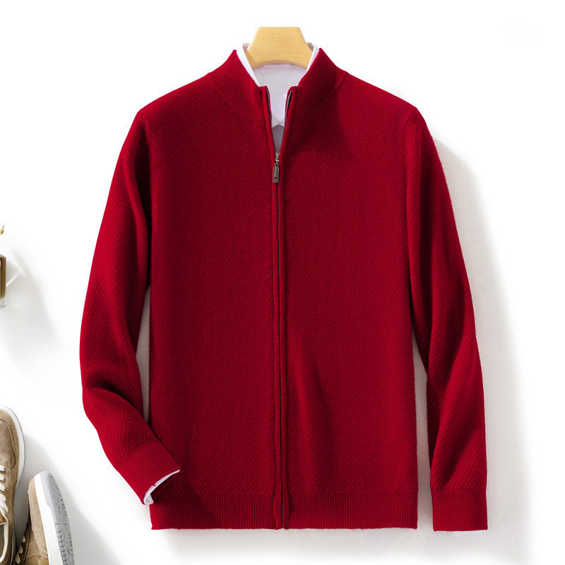 Herren Feiner Struktur-Strickjacke mit Stehkragen und durchgehendem Reißverschluss Echoarchiv