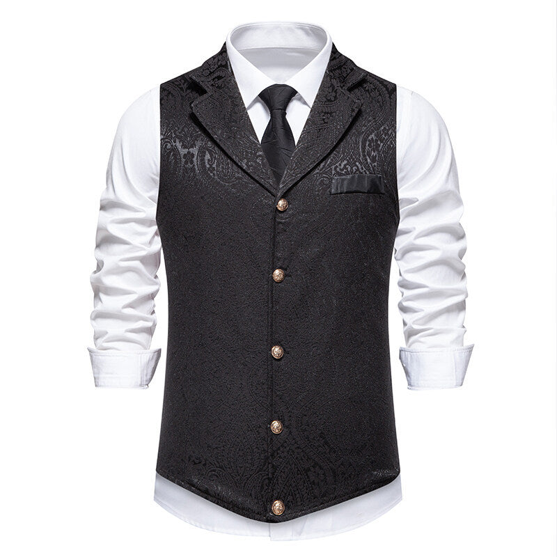 Herren Paisley-Jacquard Weste mit Schalkragen, tailliertem Schnitt und Zierknöpfen Echo Archiv