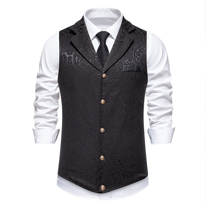 Herren Paisley-Jacquard Weste mit Schalkragen, tailliertem Schnitt und Zierknöpfen Echo Archiv