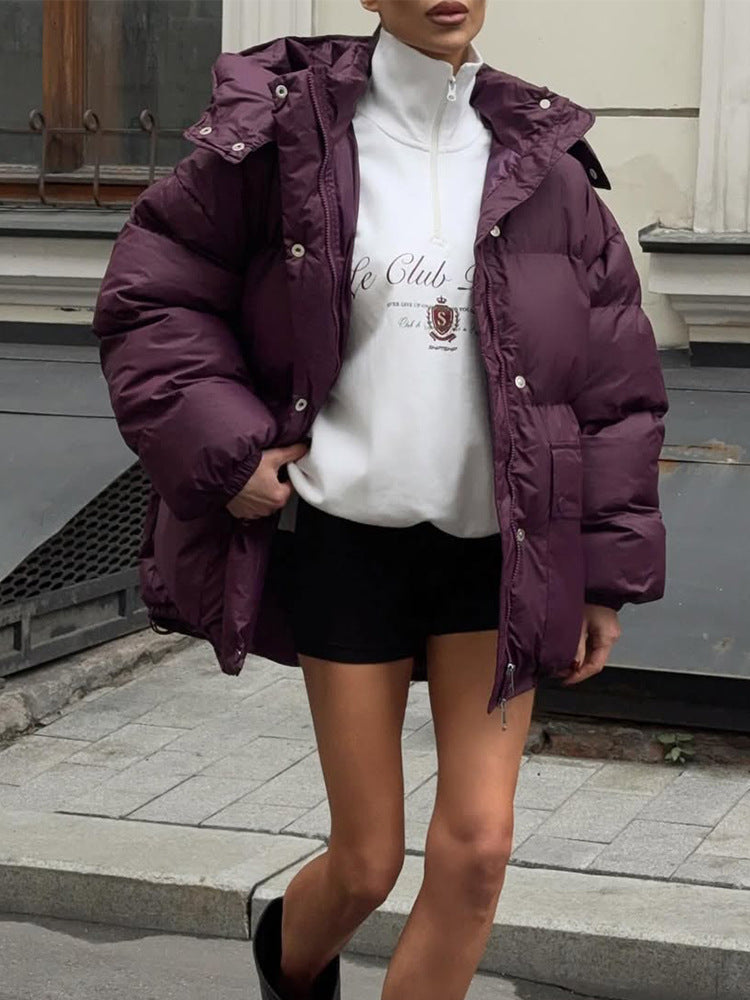 Damen Oversize Steppjacke mit Kapuze und wattierter Thermofütterung Echoarchiv
